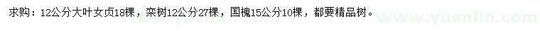 求購(gòu)大葉女貞、欒樹、國(guó)槐