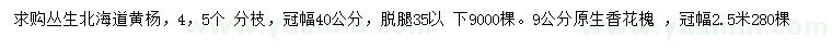 求購冠幅40公分叢生北海道黃楊、9公分香花槐