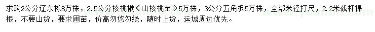 求購遼東櫟、核桃楸、五角楓