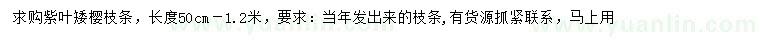 求購50-120公分紫葉矮櫻枝條