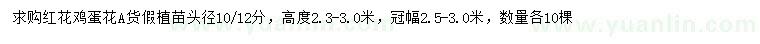 求購(gòu)高2.3-3米紅花雞蛋花