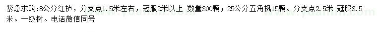 求購8公分紅櫨、25公分五角楓