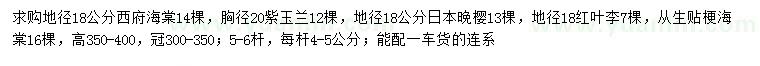 求購(gòu)西府海棠、廣玉蘭、日本晚櫻等
