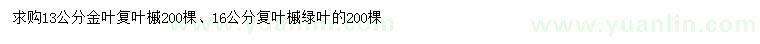求購13公分金葉復(fù)葉槭