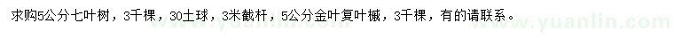 求購5公分七葉樹、金葉復葉槭