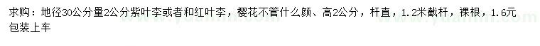 求購(gòu)紫葉李、紅葉李、櫻花