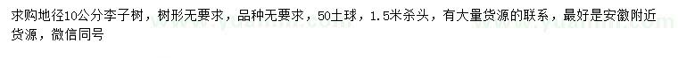求購地徑10公分李子樹