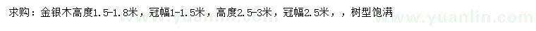 求購高1.5-1.8、2.5-3米金銀木