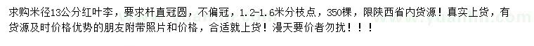 求購米徑13公分紅葉李