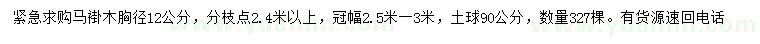 求購公分12公分馬褂木