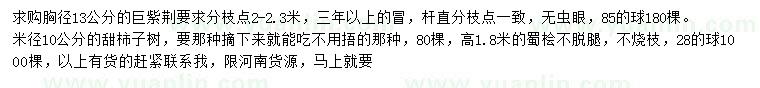 求購胸徑13公分巨紫荊、米徑10公分甜柿子樹