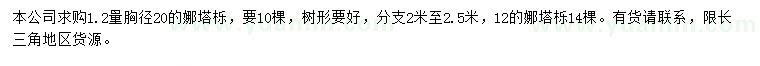 求購1.2米量胸徑14公分娜塔櫟