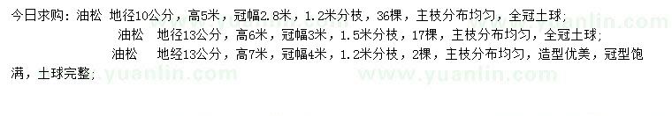求購地徑10、13公分油松