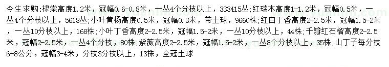 求購叢生棣棠、紅瑞木、小葉黃楊等