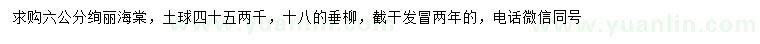 求購6公分絢麗海棠、18公分垂柳