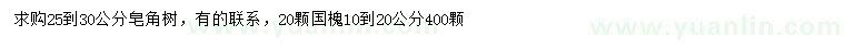 求購25-30公分皂角、10-20公分國槐