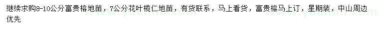 求購(gòu)8-10公分富貴榕地苗、7公分花葉欖仁地苗