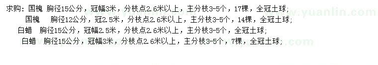 求購胸徑12、15公分國槐、15公分白蠟