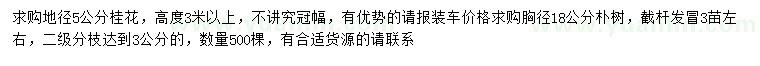 求購(gòu)地徑5公分桂花、胸徑18公分樸樹(shù)