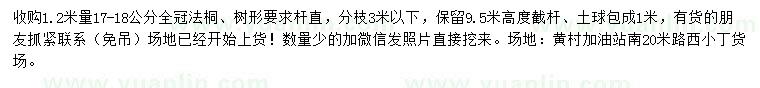 求購1.2米量17-18公分法桐