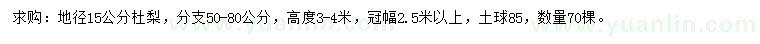 求購地徑15公分杜梨