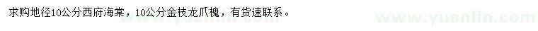 求購(gòu)地徑10公分西府海棠、金枝龍爪槐