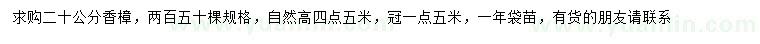 求購12公分香樟