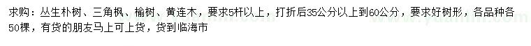 求購叢生樸樹、三角楓、榆樹等