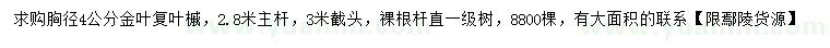 求購胸徑4公分金葉復葉槭