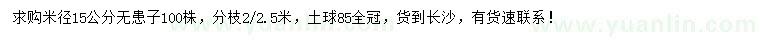 求購米徑15公分無患子