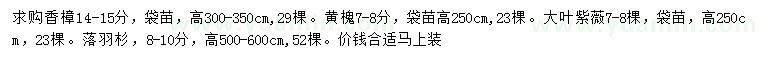 求購香樟、黃槐、大葉紫薇等