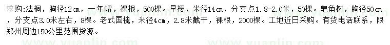 求購法桐、早櫻、皂角等
