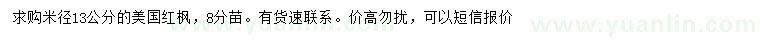 求購米徑13公分美國紅楓