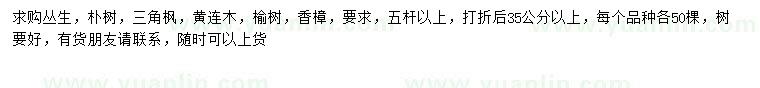 求購叢生樸樹、叢生三角楓、叢生黃連木等