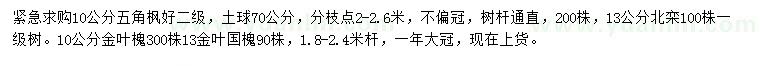 求購五角楓、北欒、金葉槐等