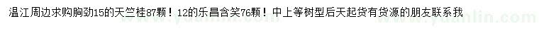 求購胸徑15公分天竺桂、12公分樂昌含笑