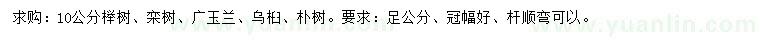 求購櫸樹、欒樹、廣玉蘭等