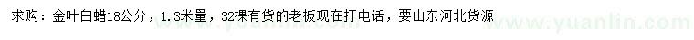 求購1.3米量18公分金葉白蠟