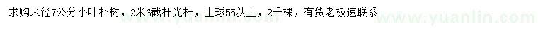 求購米徑7公分小葉樸樹