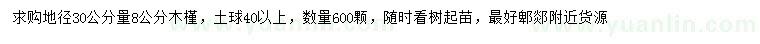 求購(gòu)30量8公分木槿