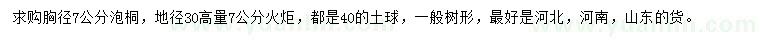求購胸徑7公分泡桐、30量7公分火炬