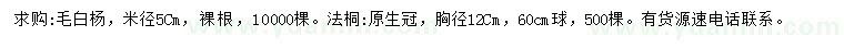 求購(gòu)米徑5公分毛白楊、胸徑12公分法桐