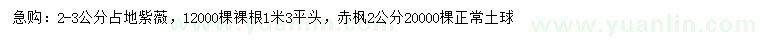 求購2-3公分紫薇、赤楓