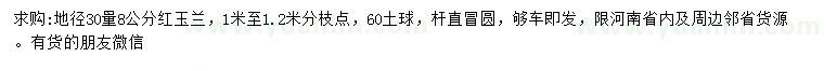 求購30量8公分紅玉蘭