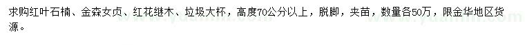 求購紅葉石楠、金森女貞、紅花繼木