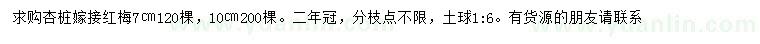 求購7、10公分杏樁嫁接紅梅