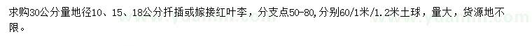 求購地徑30公量10、15、18公分紅葉李