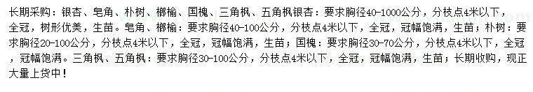 求購銀杏、皂角、樸樹等