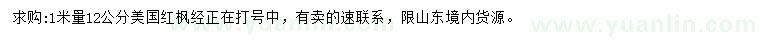 求購1米量12公分美國紅楓