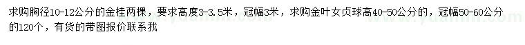 求購(gòu)胸徑10-12公分金桂、高40-50公分金葉女貞球